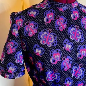 Vintage Tricot d’Or Purple shiny belted dress
